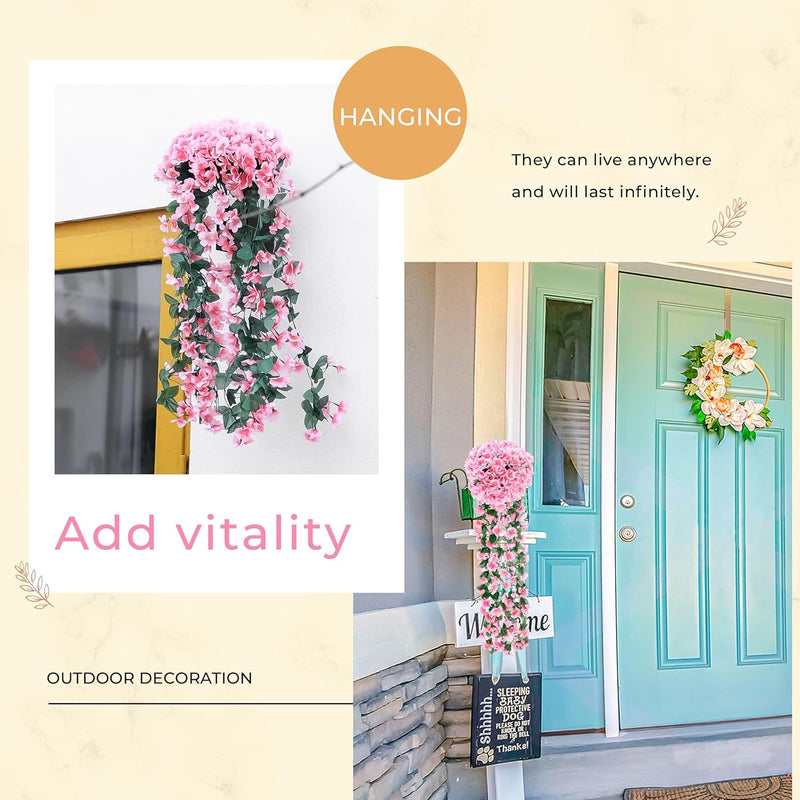 2 Packs Fake Hanging Plants Artificial Flowers for Outdoors Pink UV Resistant for Home Porch Balcony Garden Patio Decor