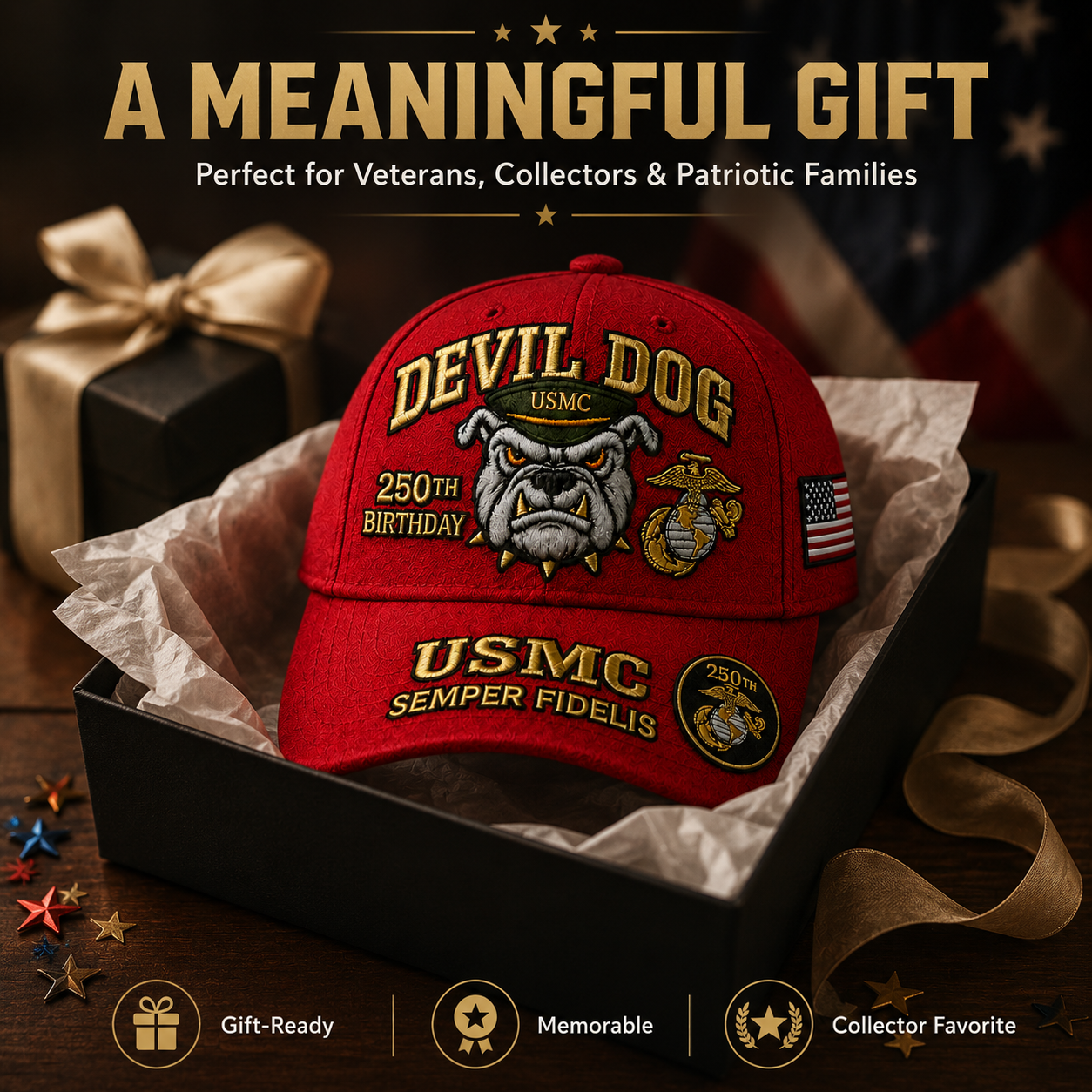 💗 Devil Dog USMC Independence Day Commemorative Cover 🎁 Free Honor Coin With Every Cap Purchase