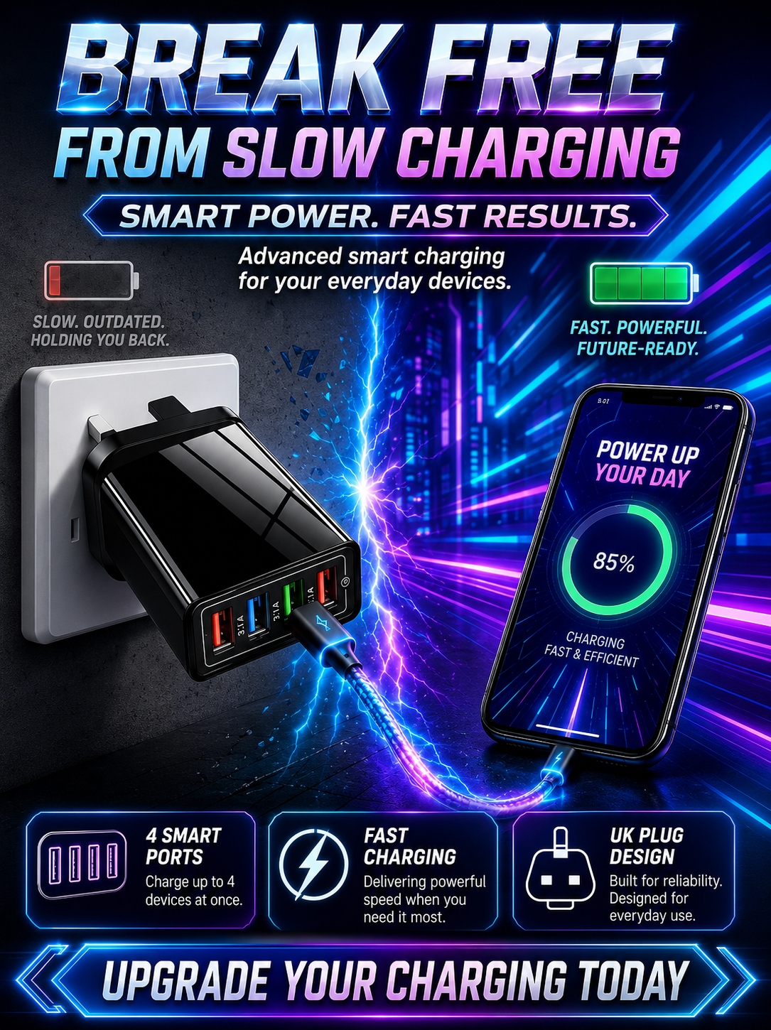 Improve Your Phone's Battery Life⚡4-in-1 Travel Charger🚀 Make your 4-year-old smartphone charge faster than a new one