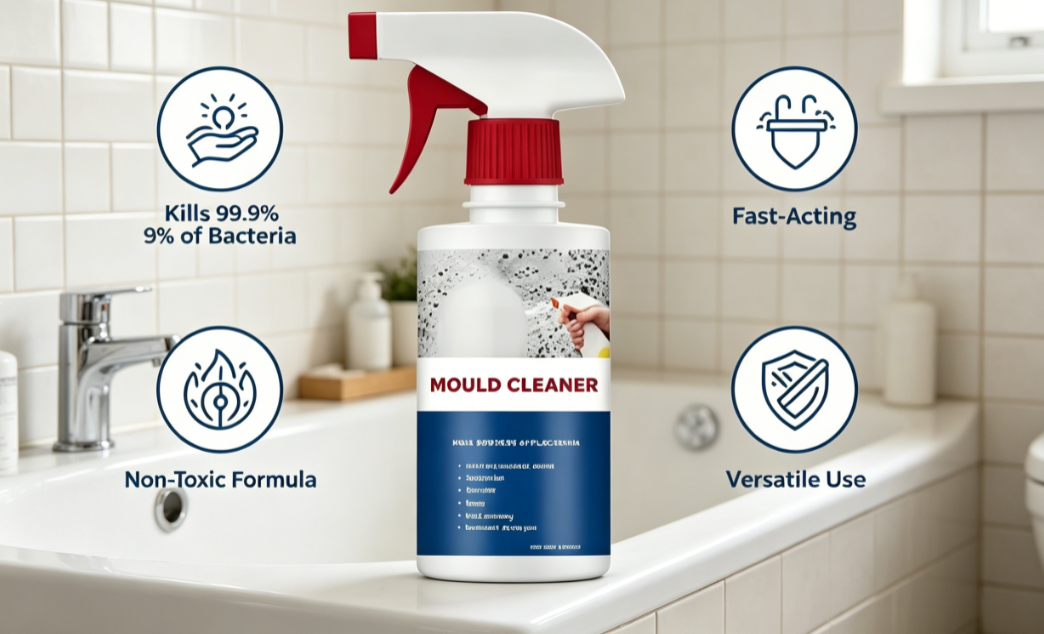 Powerful Foam Mold Remover Spray, Fast-Acting Mildew Stain Cleaner for Tile Gaps, Shower Corners & Kitchen Surfaces