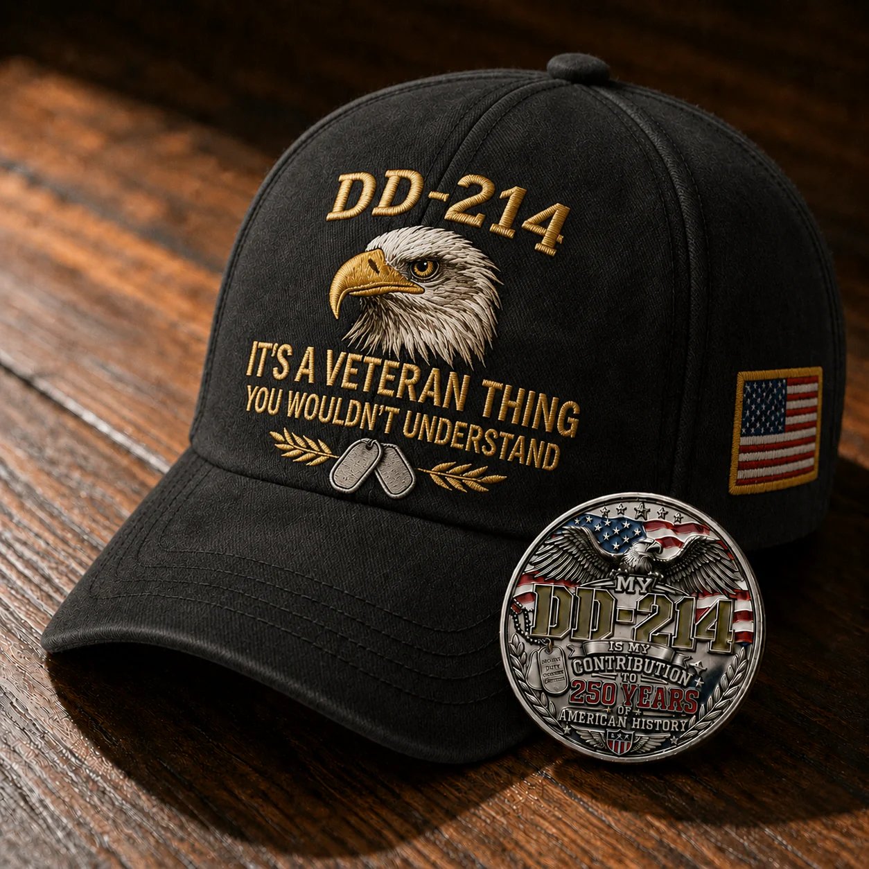DD-214 Veteran 3D Embroidered Cap - “IT'S A VETERAN THING YOU WOULDN'T UNDERSTAND”🎁 Free Honor Coin With Every Cap 