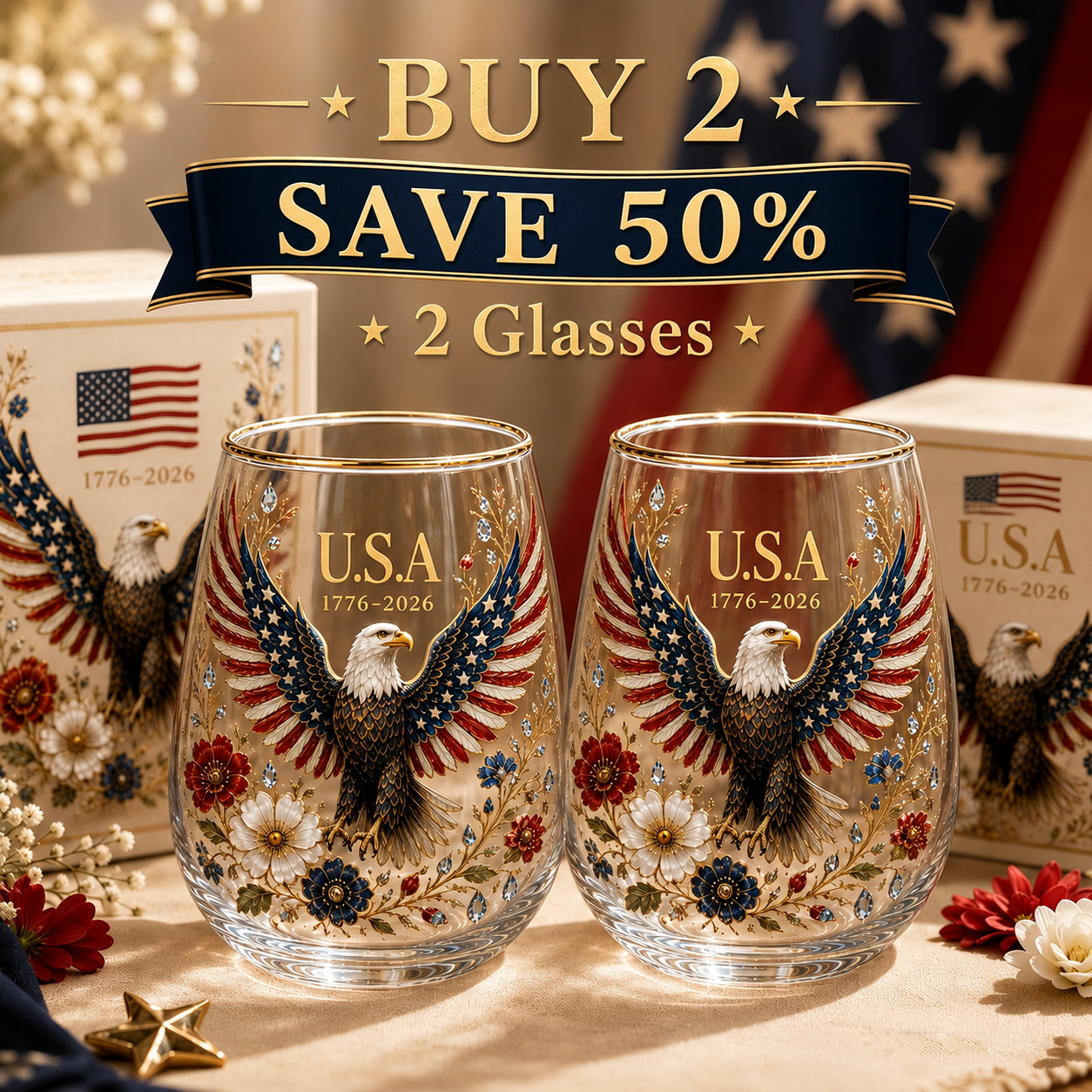 Limited Edition 2026 🦅’America Glass Tumbler– 1776-2026 Heritage Edition