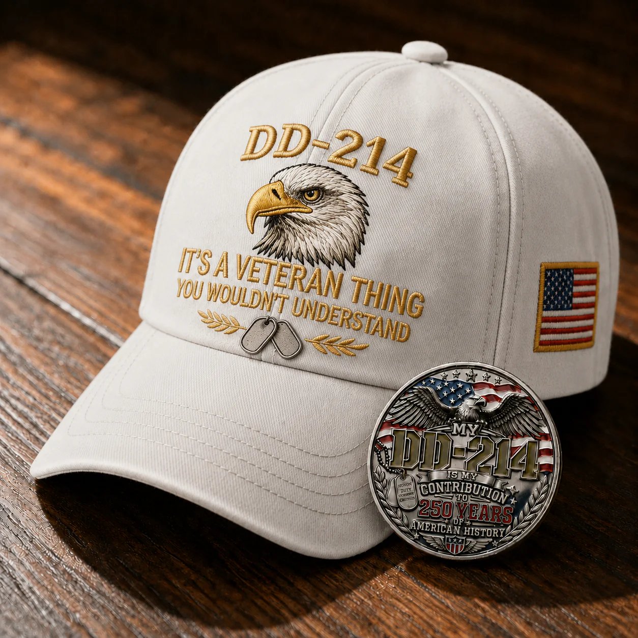 DD-214 Veteran 3D Embroidered Cap - “IT'S A VETERAN THING YOU WOULDN'T UNDERSTAND”🎁 Free Honor Coin With Every Cap 
