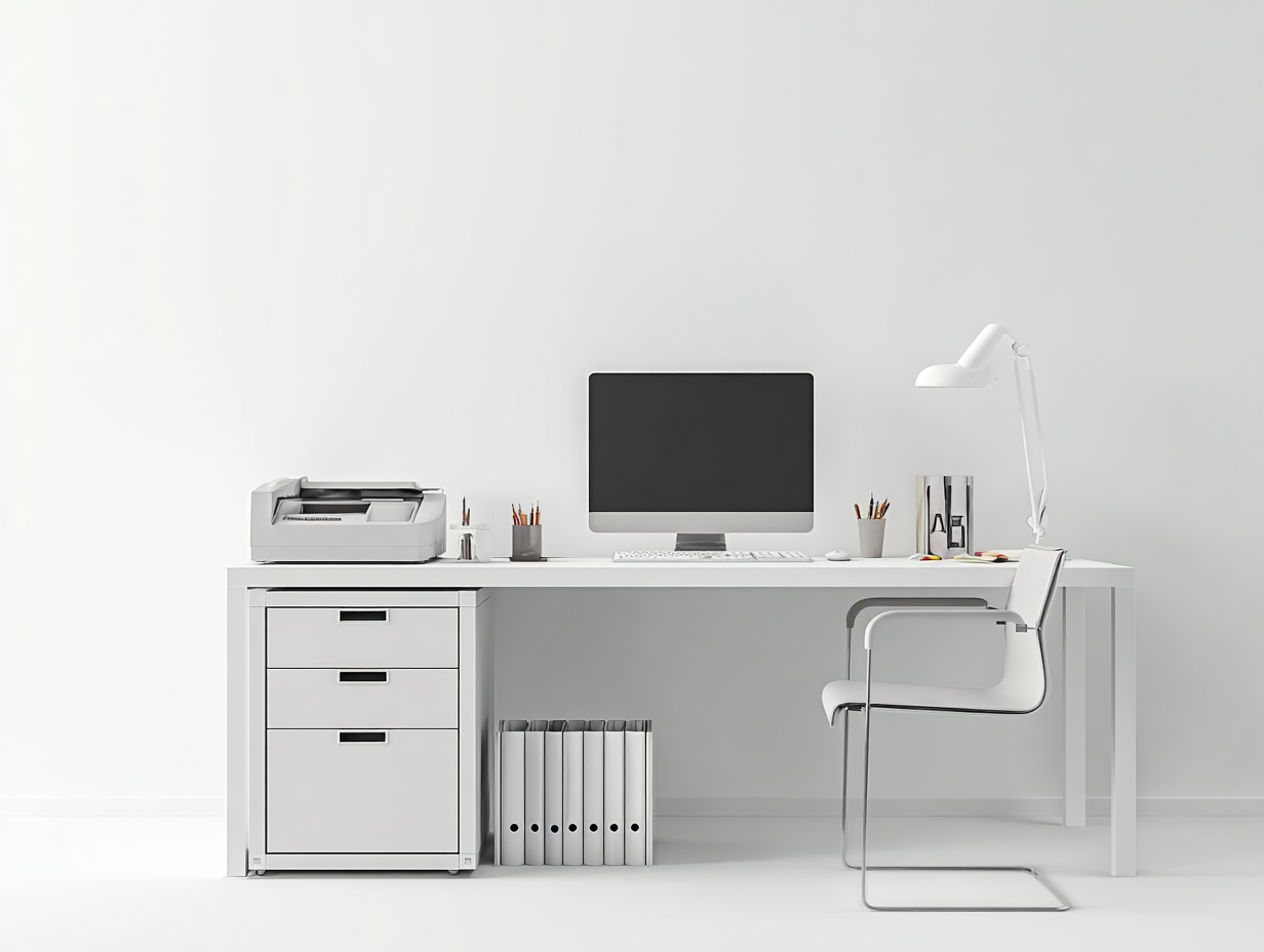 Bureau en bois et panneaux bois avec caisson 140x60x75 cm - blanc - design moderne pour bureau-Kamoyspace