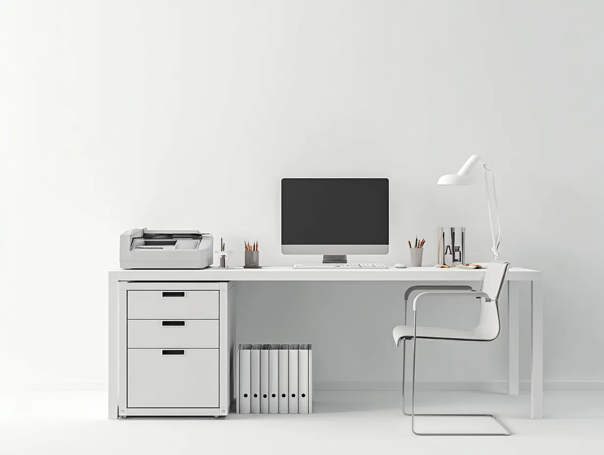 Bureau en bois et panneaux bois avec caisson 140x60x75 cm - blanc - design moderne pour bureau-Kamoyspace