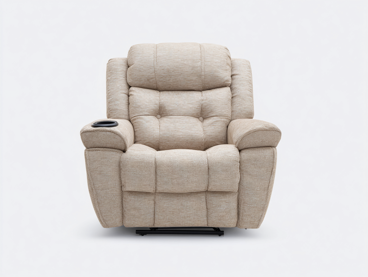 Fauteuil relax tissu beige avec dossier inclinable et repose-pieds 95x90x105 cm - Beige - Confort ergonomique - Adapté au salon-Kamoyspace