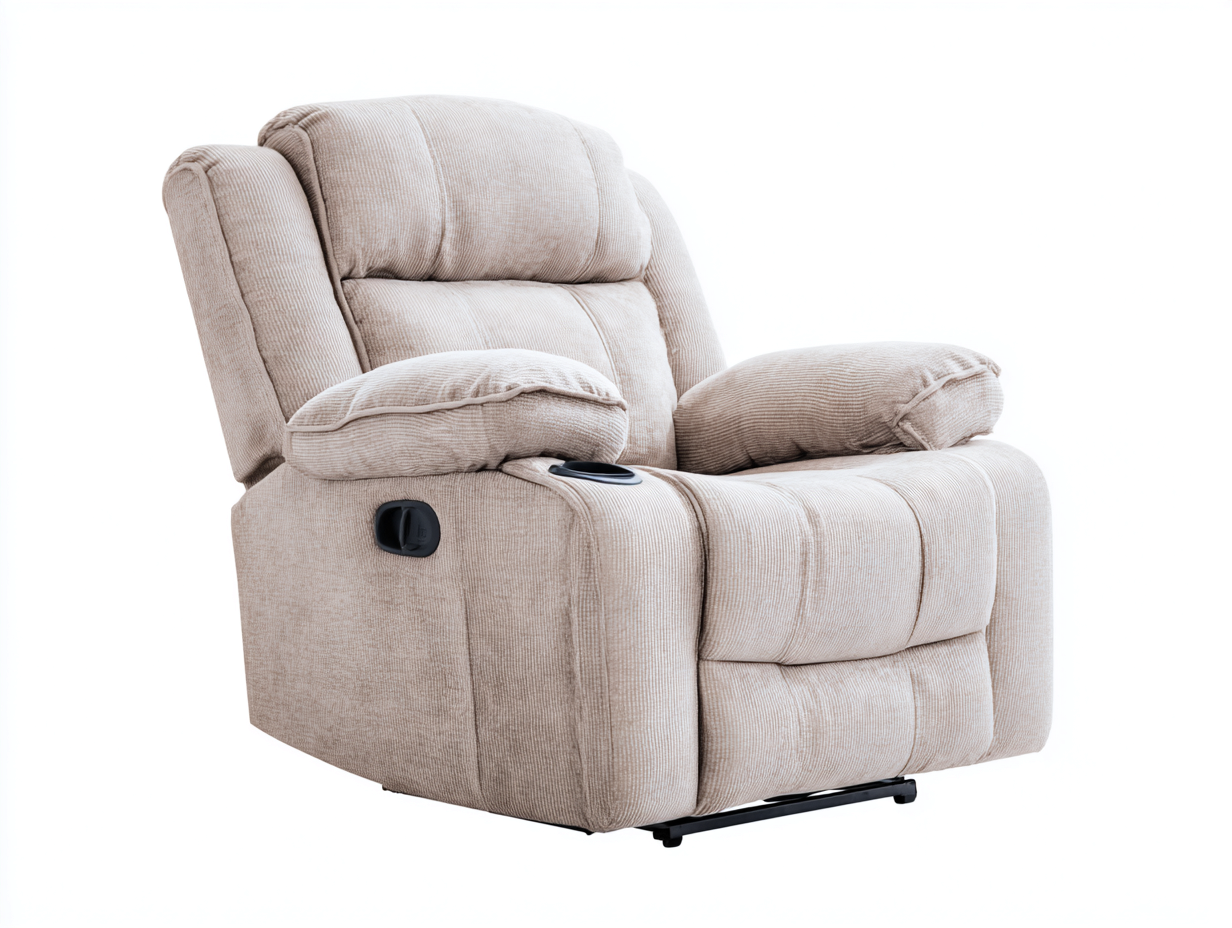 Fauteuil relax inclinable en tissu rembourré 100x95x105 cm - beige - avec repose-pieds intégré et porte-gobelet pour salon-Kamoyspace