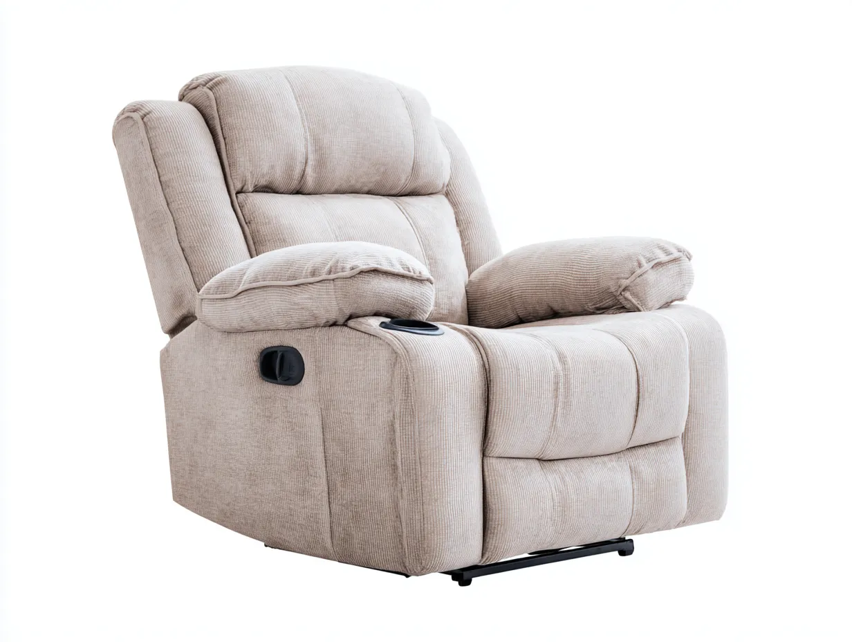 Fauteuil relax inclinable en tissu rembourré 100x95x105 cm - beige - avec repose-pieds intégré et porte-gobelet pour salon-Kamoyspace