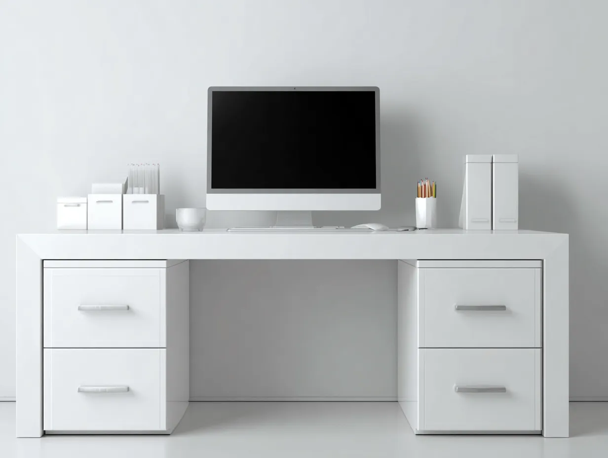 Bureau en bois et panneaux bois 140x60x75 cm - blanc - design moderne pour bureau-Kamoyspace