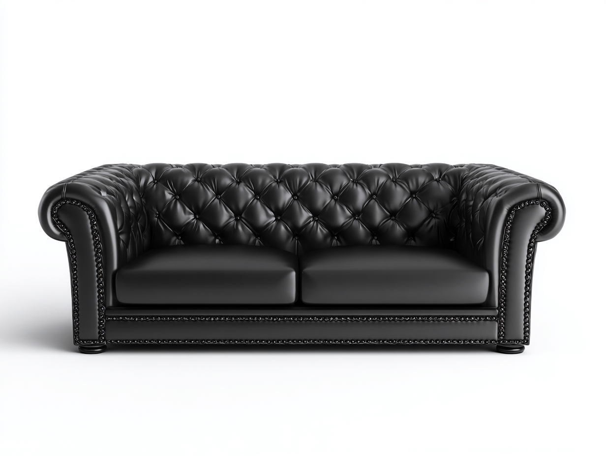 Canapé 2 places cuir noir capitonné style Chesterfield 190x95x85 cm - Noir - Style classique - Adapté au salon-Kamoyspace