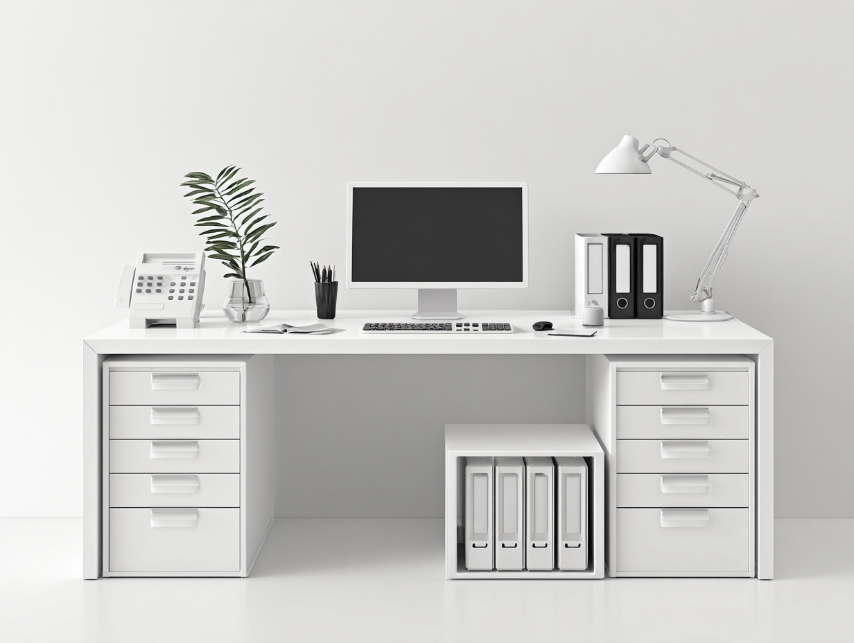 Bureau en MDF avec double caisson 160x60x75 cm - Couleur Blanc - Design moderne - Adapté au bureau-Kamoyspace