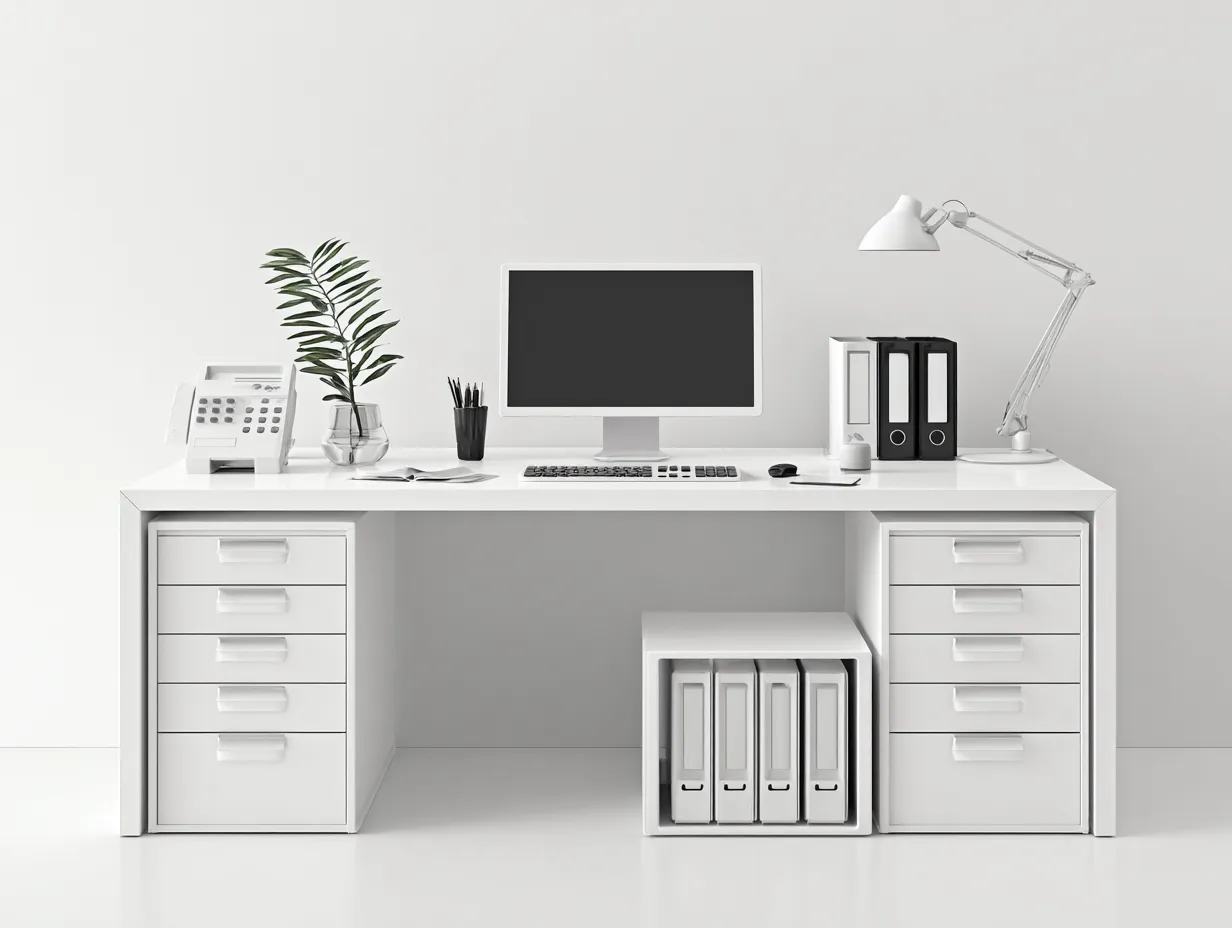 Bureau en MDF avec double caisson 160x60x75 cm - Couleur Blanc - Design moderne - Adapté au bureau-Kamoyspace