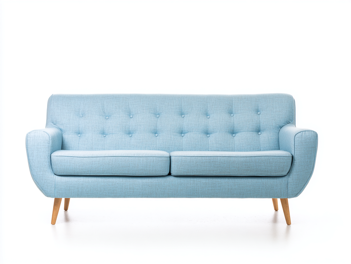 Canapé 2 places tissu rembourré avec pieds en bois 140x80x85 cm - Bleu clair - Design moderne - Adapté au salon-Kamoyspace