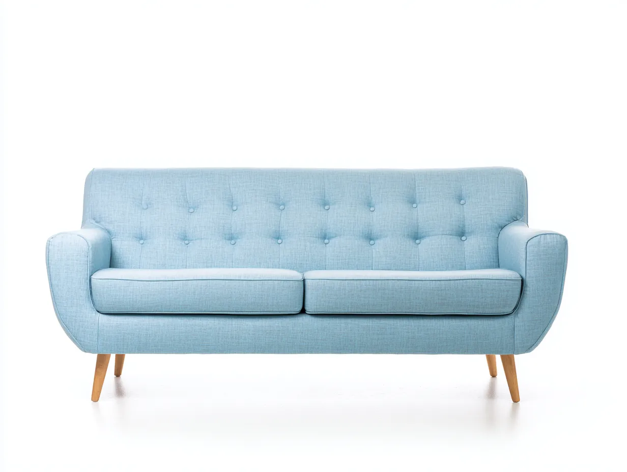Canapé 2 places tissu rembourré avec pieds en bois 140x80x85 cm - Bleu clair - Design moderne - Adapté au salon-Kamoyspace