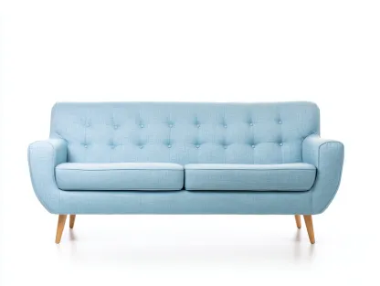 Canapé 2 places tissu rembourré avec pieds en bois 140x80x85 cm - Bleu clair - Design moderne - Adapté au salon-Kamoyspace