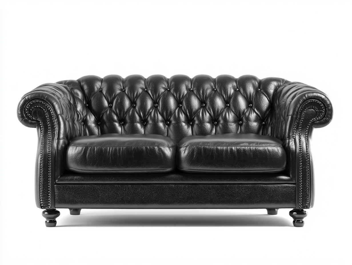 Canapé 2 places cuir noir capitonné avec accoudoirs arrondis 180x90x85 cm - Noir - Style classique - Adapté au salon-Kamoyspace