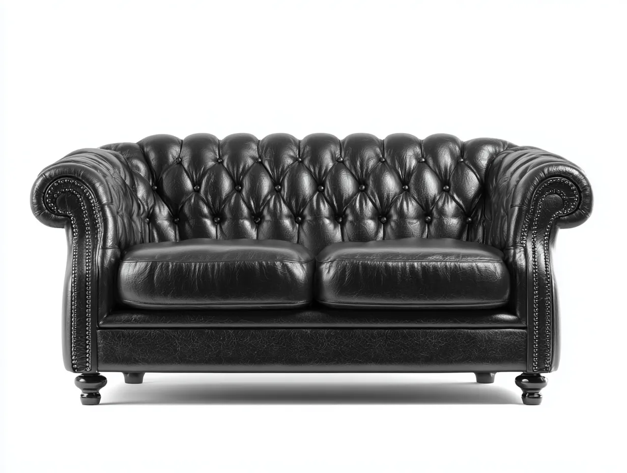 Canapé 2 places cuir noir capitonné avec accoudoirs arrondis 180x90x85 cm - Noir - Style classique - Adapté au salon-Kamoyspace