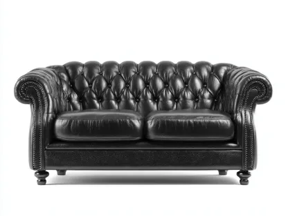 Canapé 2 places cuir noir capitonné avec accoudoirs arrondis 180x90x85 cm - Noir - Style classique - Adapté au salon-Kamoyspace