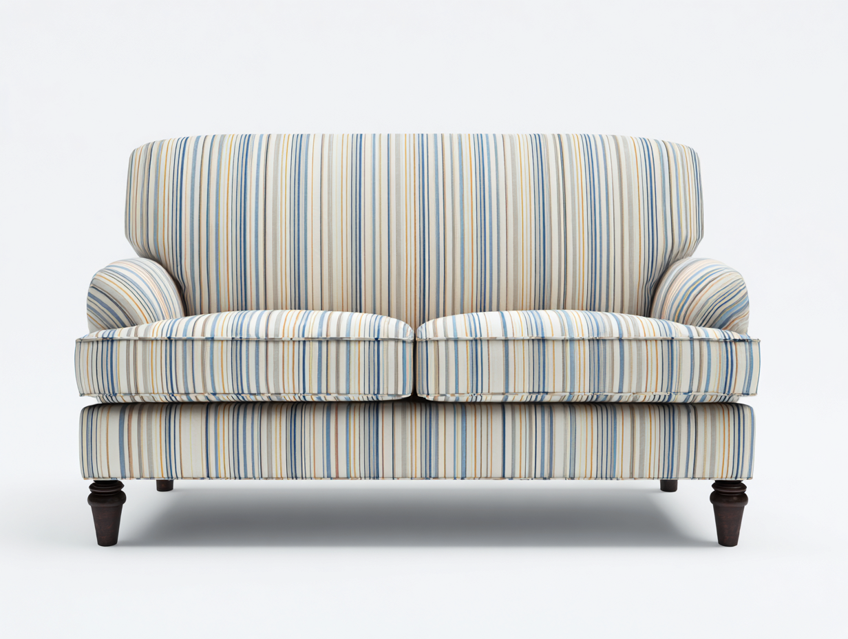 Canapé 2 places en tissu et bois 155x88x92 cm - bleu beige rayé - style classique pour salon-Kamoyspace