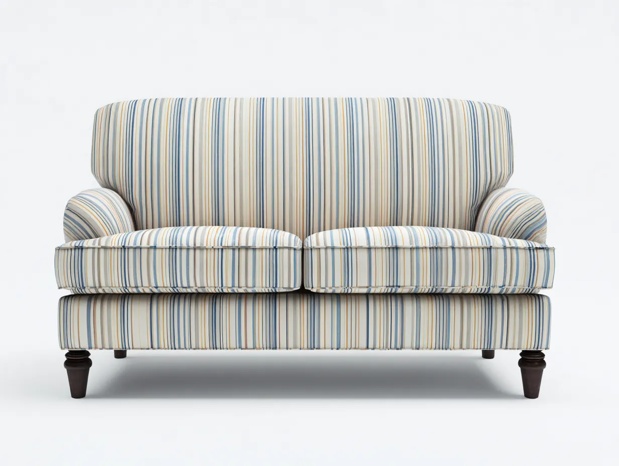 Canapé 2 places en tissu et bois 155x88x92 cm - bleu beige rayé - style classique pour salon-Kamoyspace