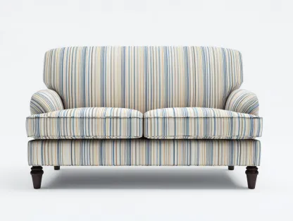 Canapé 2 places en tissu et bois 155x88x92 cm - bleu beige rayé - style classique pour salon-Kamoyspace