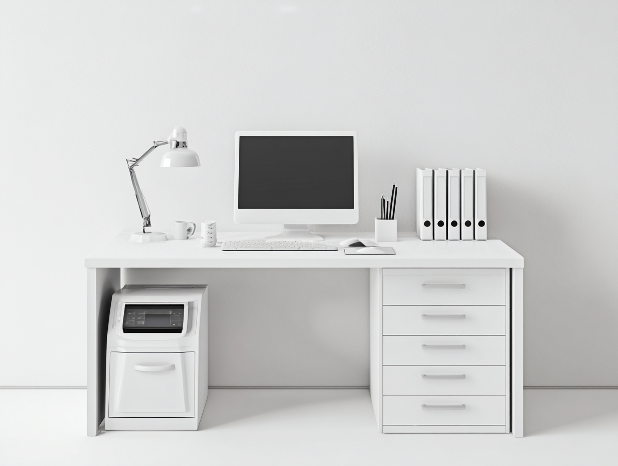 Bureau bureau en MDF avec 5 tiroirs et double caisson 140x60x75 cm - Couleur Blanc - Design moderne - Adapté au bureau-Kamoyspace