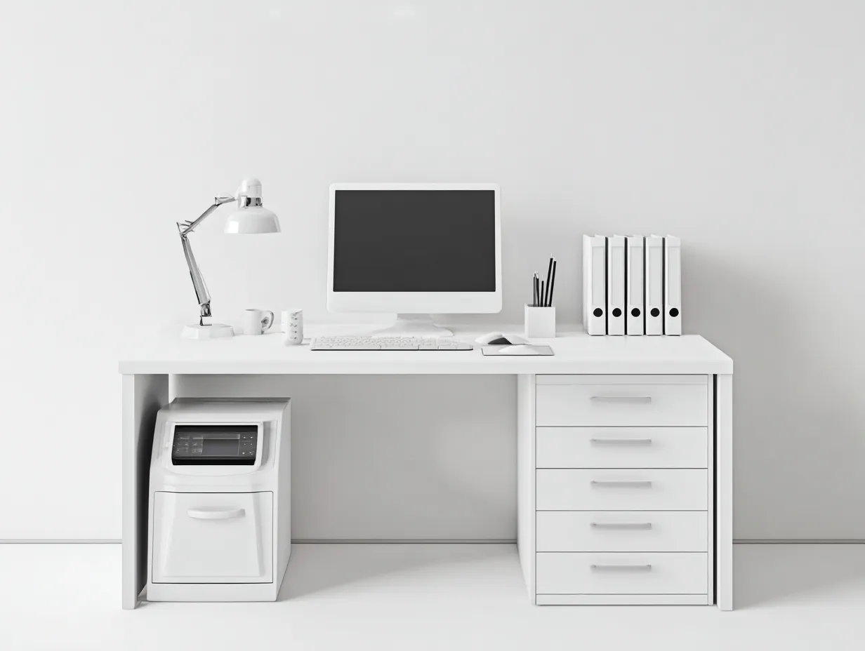 Bureau bureau en MDF avec 5 tiroirs et double caisson 140x60x75 cm - Couleur Blanc - Design moderne - Adapté au bureau-Kamoyspace