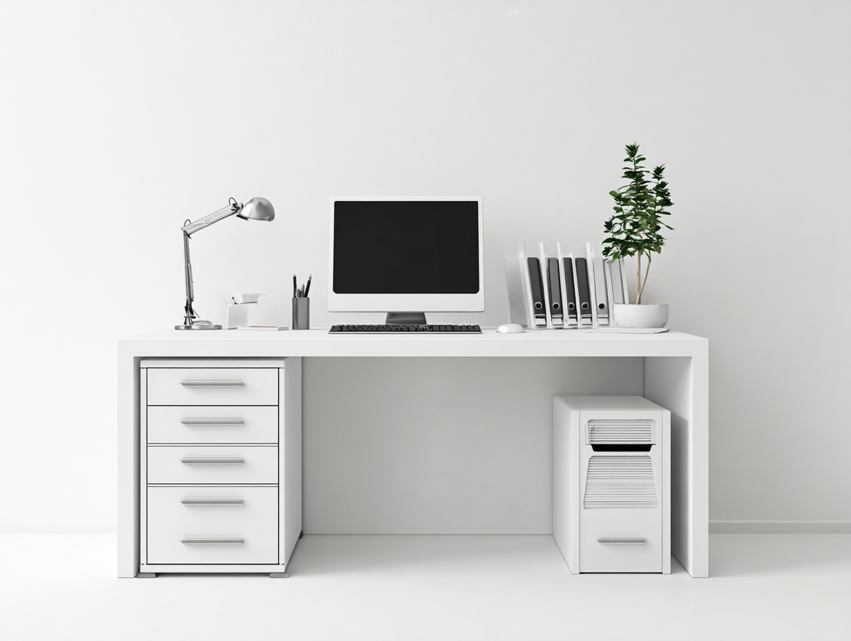 Bureau en MDF avec 5 tiroirs 100x50x75 cm - Couleur Blanc - Design moderne - Adapté au bureau-Kamoyspace