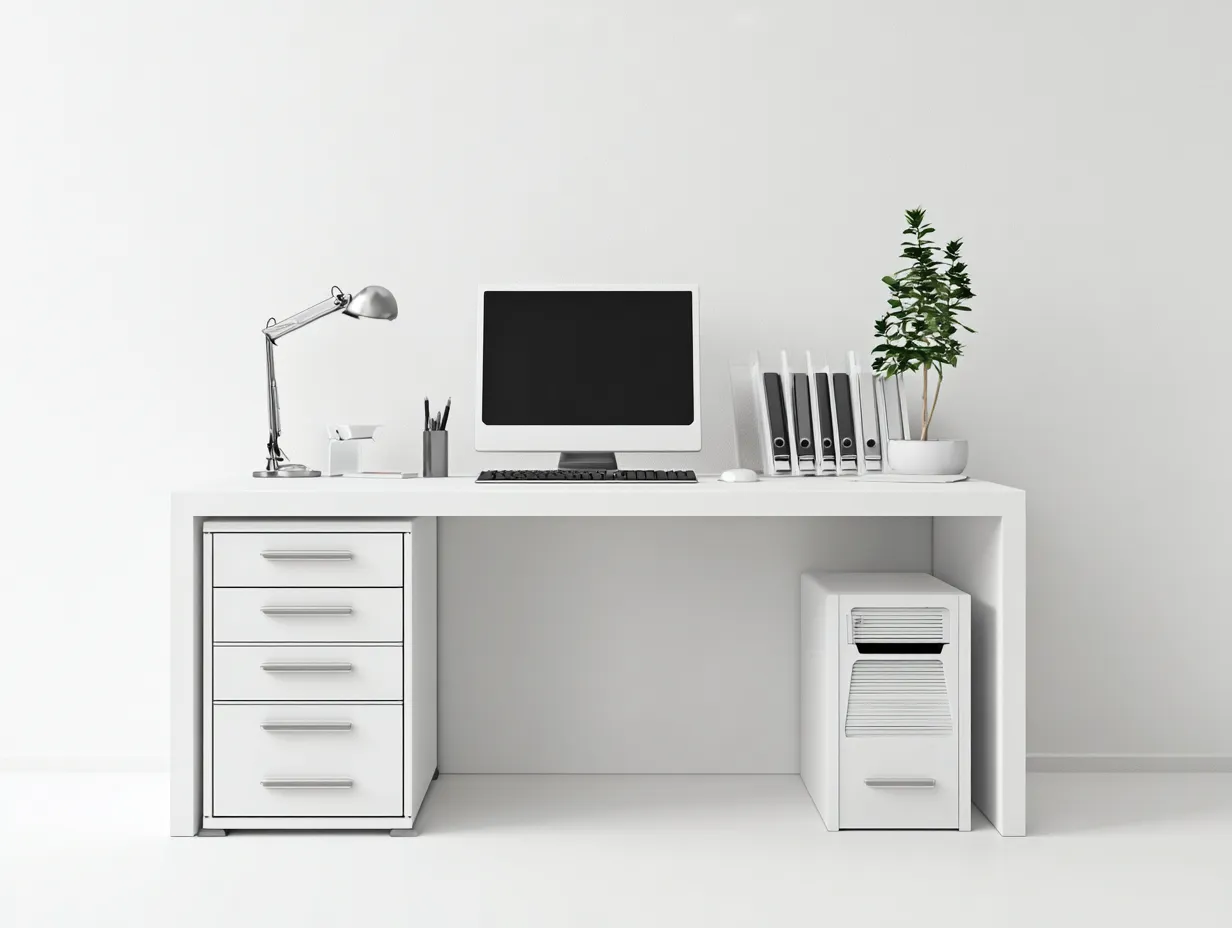 Bureau en MDF avec 5 tiroirs 100x50x75 cm - Couleur Blanc - Design moderne - Adapté au bureau-Kamoyspace