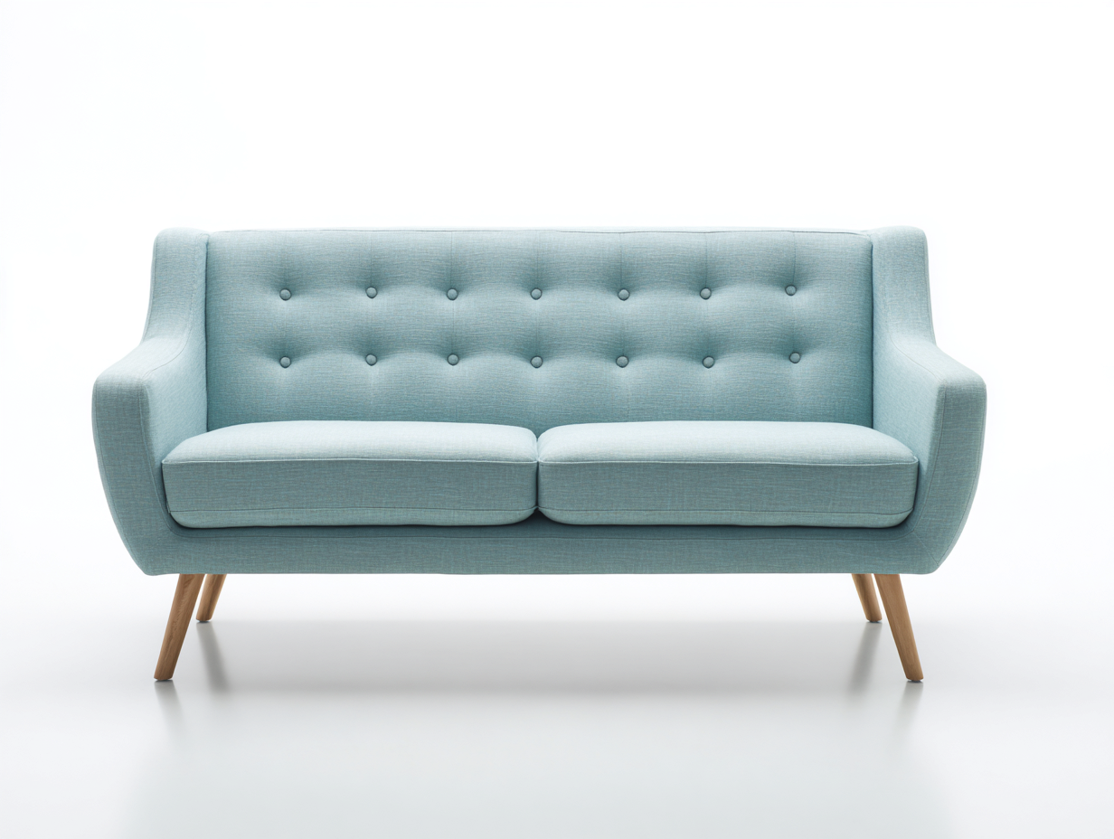 Canapé 2 places tissu rembourré avec pieds en bois 140x80x85 cm - Bleu clair - Design moderne - Adapté au salon-Kamoyspace