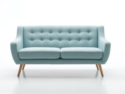 Canapé 2 places tissu rembourré avec pieds en bois 140x80x85 cm - Bleu clair - Design moderne - Adapté au salon-Kamoyspace