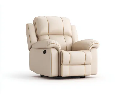 Fauteuil relax inclinable en simili cuir rembourré 102x96x104 cm - beige - avec repose-pieds intégré pour salon-Kamoyspace