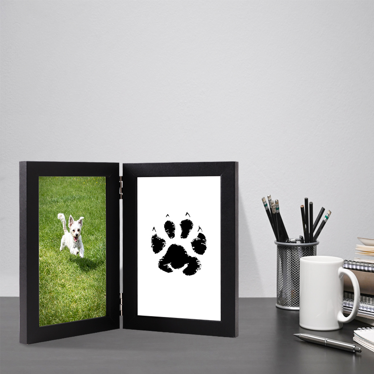 Pet Paw Print Ink Pad with Photo Frame, No-Clean Keepsake Gift for Dog & Cat