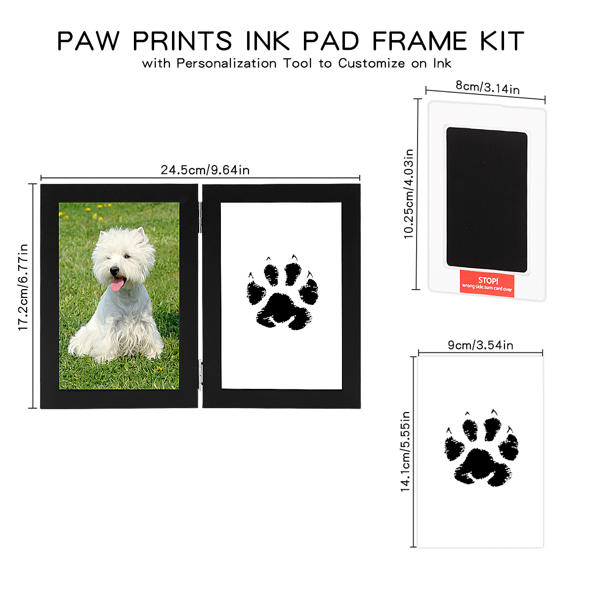 Pet Paw Print Ink Pad with Photo Frame, No-Clean Keepsake Gift for Dog & Cat