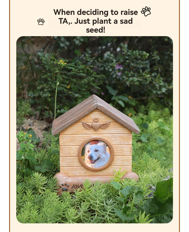 House Shaped Resin Pet Urn With Photo Frame, Wooden Look Dog Cat Ashes Memorial Funeral Box