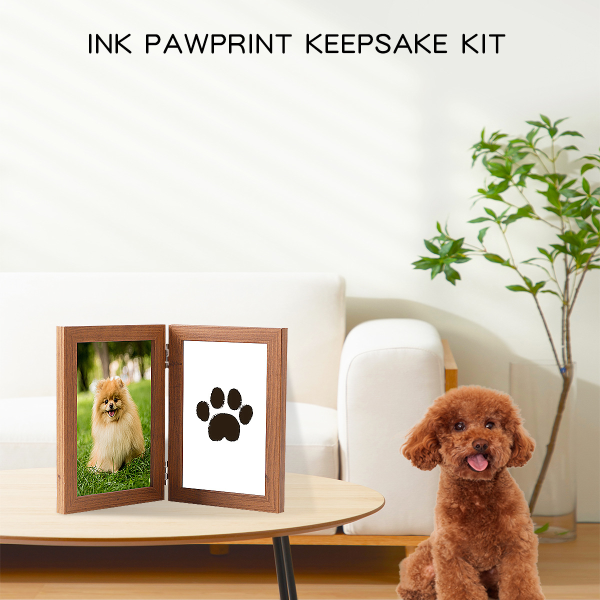 Pet Paw Print Ink Pad with Photo Frame, No-Clean Keepsake Gift for Dog & Cat