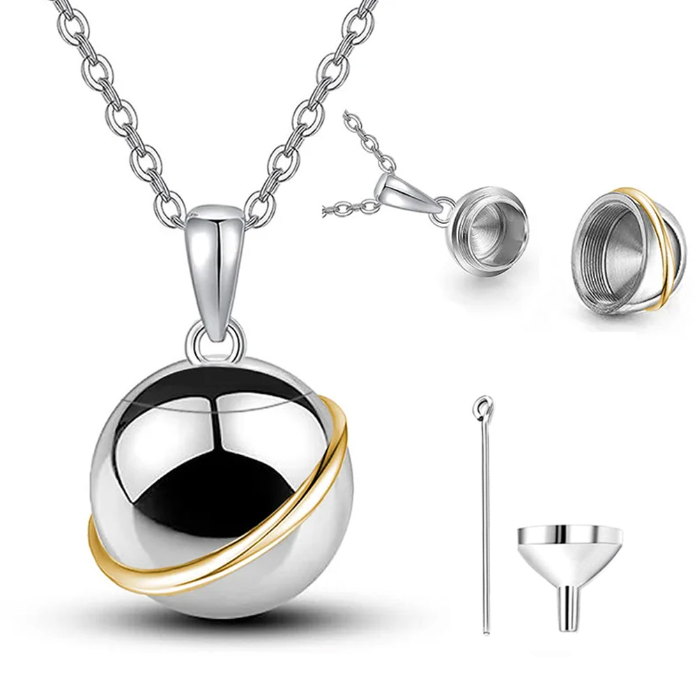 Stainless Steel Round Pet Cremation Necklace for Dog Cat Ashes & Fur