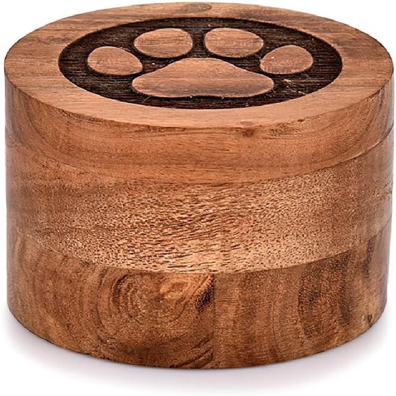 Vintage Wooden Pet Urn Box Pet Hair Teeth Keepsake Storage Decor Box