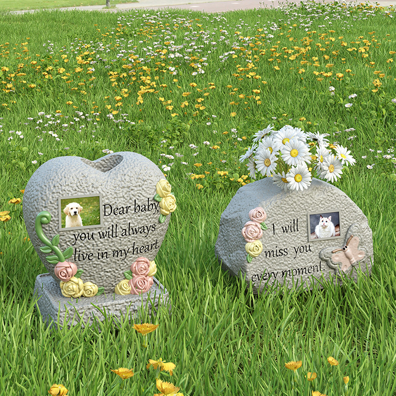 New Resin Pet Tombstone Urn For Dog Cat, Flower Insert Design Outdoor Pet Memorial Grave Marker