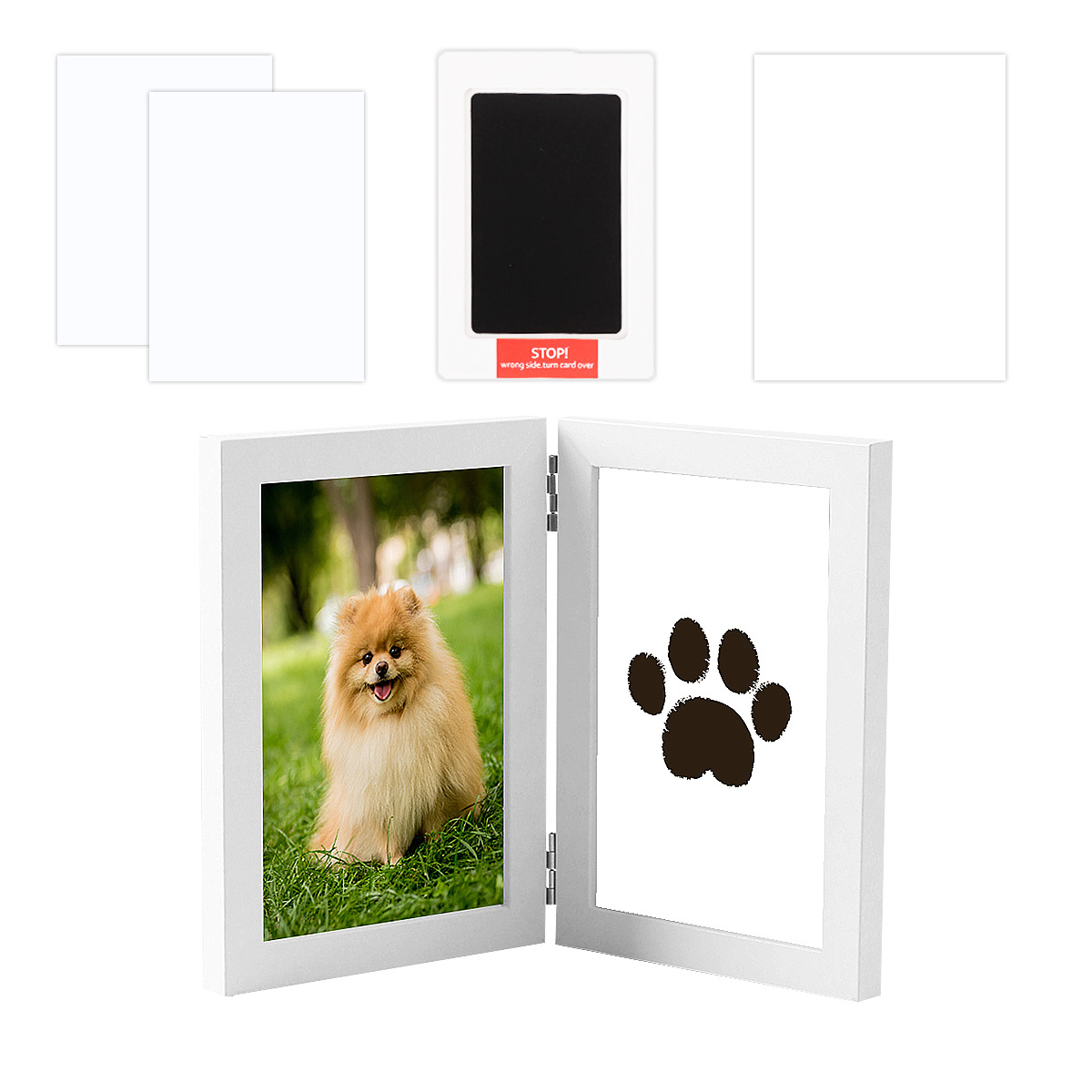 Pet Paw Print Ink Pad with Photo Frame, No-Clean Keepsake Gift for Dog & Cat
