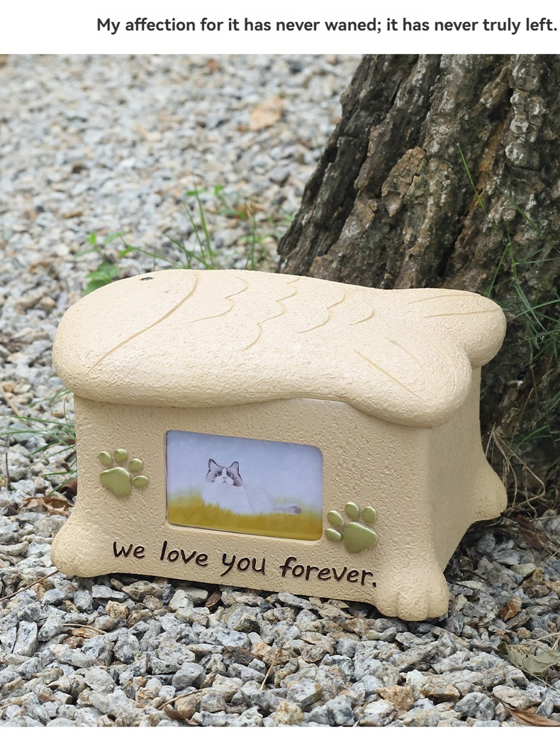 Resin Pet Urn With Photo Frame, Dog Cat Cremation Ashes Storage Memorial Funeral Box