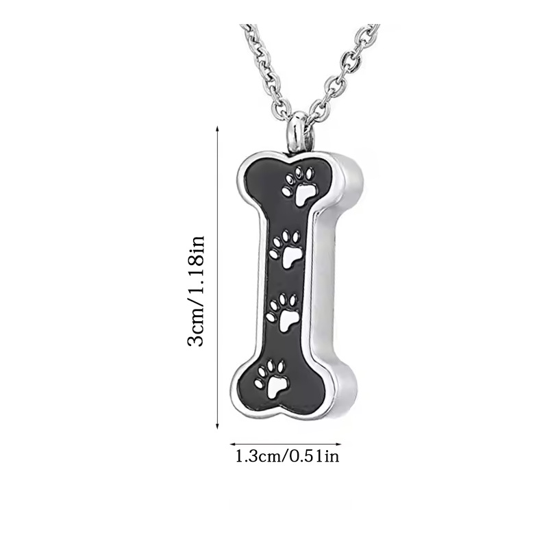 Stainless Steel Paw Print Bone Urn Pendant Openable Pet Ashes Memorial Keepsake