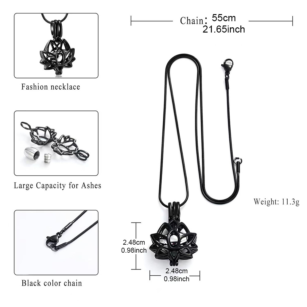 Lotus Stainless Steel Urn Pendant Pet Hair Ashes Memorial Necklace