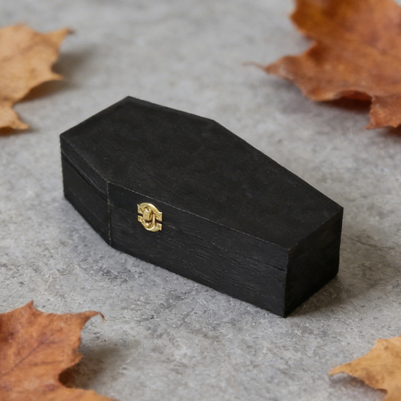 Wooden Pet Urn Box Mini Halloween Coffin Case Multi-purpose Desktop Storage Organizer