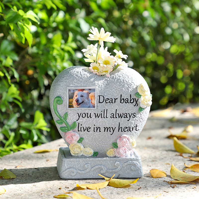 New Resin Pet Tombstone Urn For Dog Cat, Flower Insert Design Outdoor Pet Memorial Grave Marker