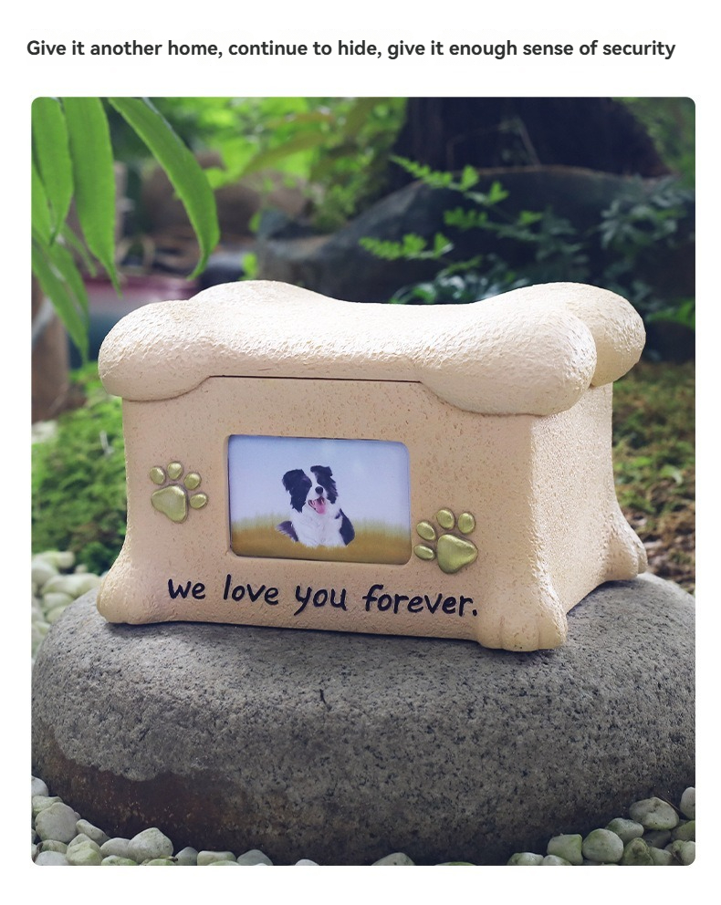 Resin Pet Urn With Photo Frame, Dog Cat Cremation Ashes Storage Memorial Funeral Box