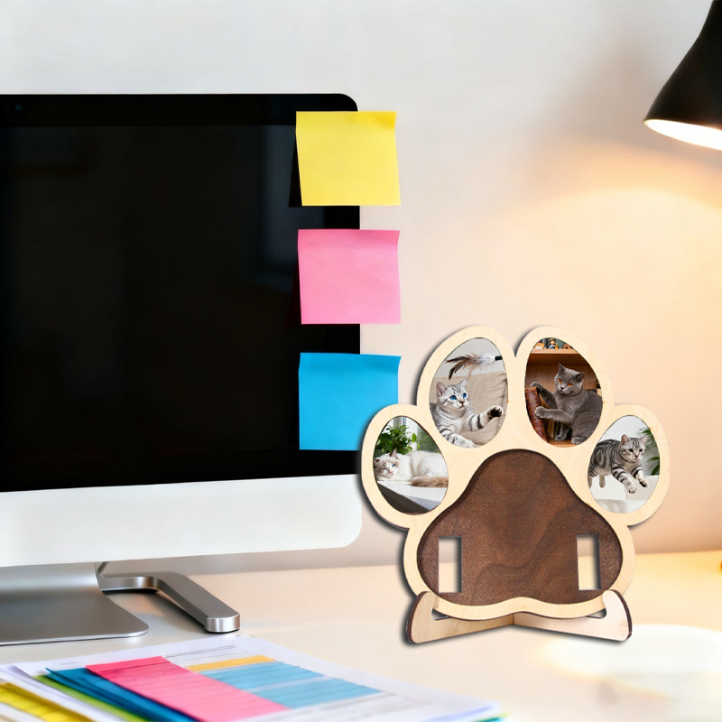 Wooden Pet Memorial Photo Frame, Paw Print Picture Frame for Dog & Cat