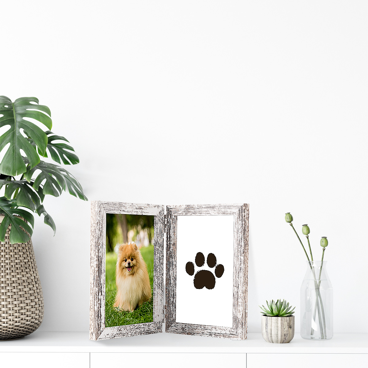 Pet Paw Print Ink Pad with Photo Frame, No-Clean Keepsake Gift for Dog & Cat