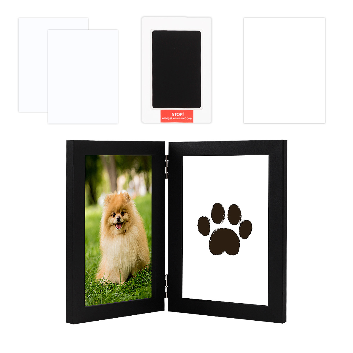 Pet Paw Print Ink Pad with Photo Frame, No-Clean Keepsake Gift for Dog & Cat