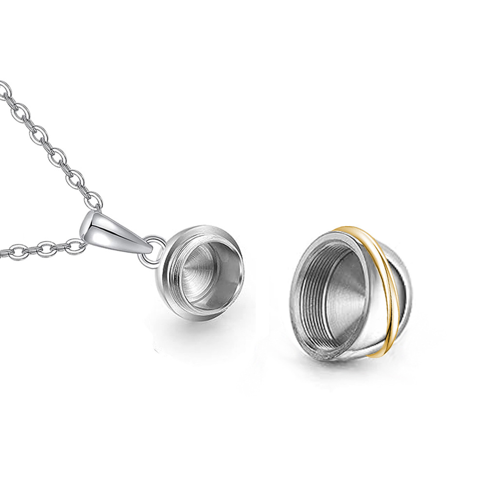 Stainless Steel Round Pet Cremation Necklace for Dog Cat Ashes & Fur